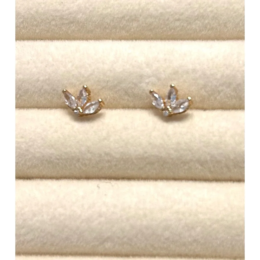 925 Sterling Silver 18k Gold Plated Dainty Marquise CZ Stud Earrings
